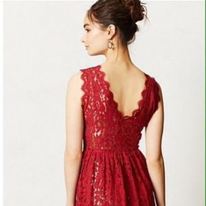 Red Lace Anthropologie Cocktail Dress Size M